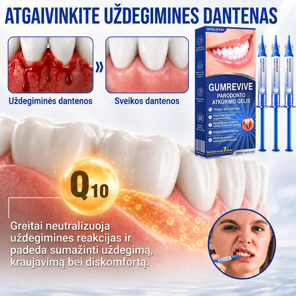 Rekomenduojamas odontologų 👨‍⚕️🦷🛡️ Vitalisys® GumRevive – regeneruojantis dantenų gelis 🐟💙