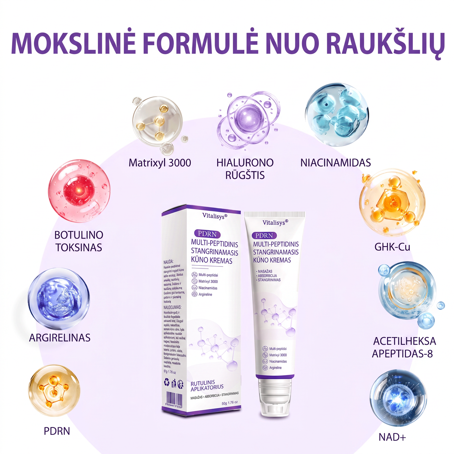 🇱🇹 Dermatologų rekomenduojama🥇 | 🍎Vitalisys® PDRN“daugiapeptidis masažuojamasis kūno kremas – Anti-senėjimo, drėkinamasis,stangrinamasis,odą regeneruojantis,sulyginantis,spuogų ir dėmių šalinimo,karpų ir apgamų šalinimo, psoriazės palengvinimo priemonė.❤️