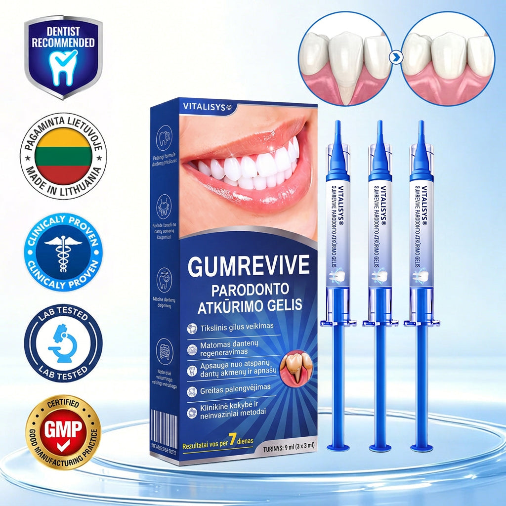 Rekomenduojamas odontologų 👨‍⚕️🦷🛡️ Vitalisys® GumRevive – regeneruojantis dantenų gelis 🐟💙
