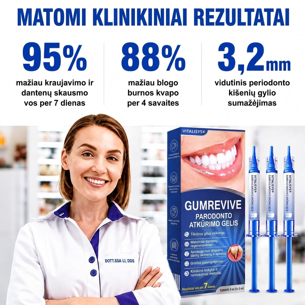 Rekomenduojamas odontologų 👨‍⚕️🦷🛡️ Vitalisys® GumRevive – regeneruojantis dantenų gelis 🐟💙