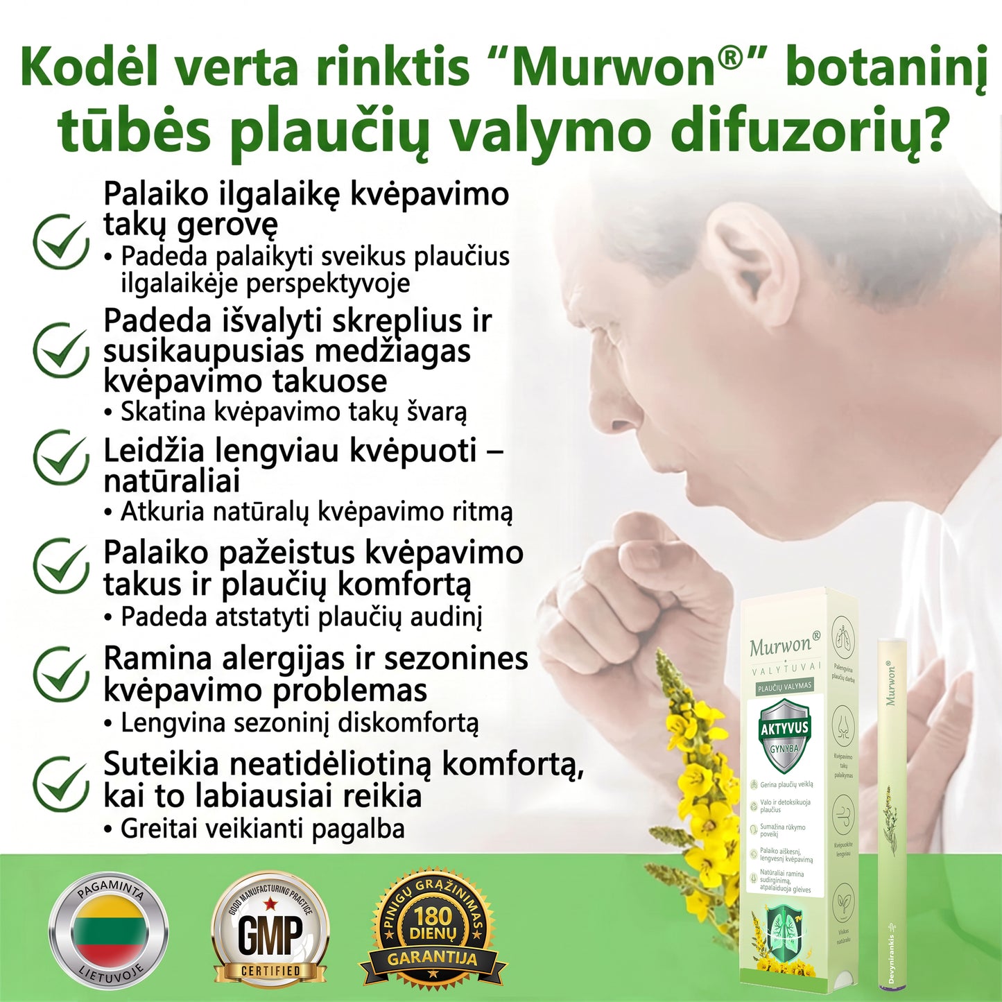🇱🇹 Aukštos kokybės lietuviškas produktas, pristatymas visoje šalyje 🥇 Murwon® vaistažolių plaučių valymo inhaliatorius 🍇(👨‍⚕️ Pagalba kosulio, uždegimo, dusulio, skrepliavimo, nosies užgulimo, bronchito, alergijų ir plaučių problemų atveju) ❤️